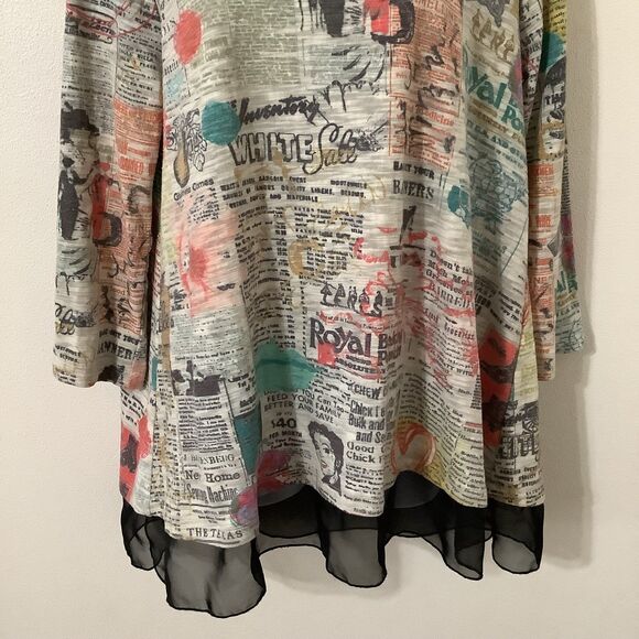 Vintage Y2K Artsy Eclectic Colorful Graphic Newsprint Oversized Shirt Large - Picture 3 of 12